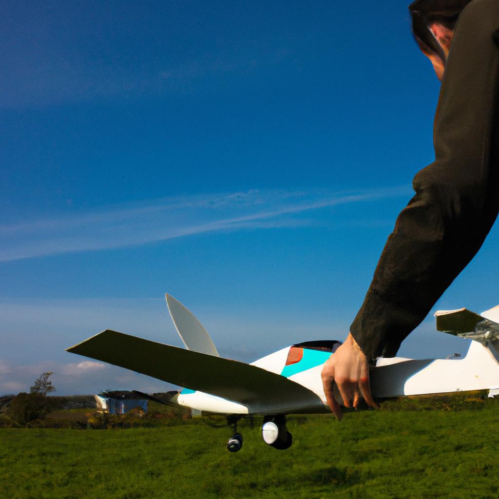 Person flying remote control plane